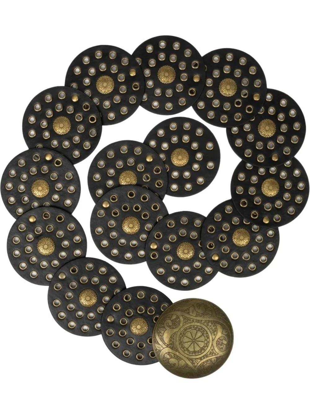 Women Black & Gold Wide Western Disc Belt Cowgirl Boho-Concho Leather Belt